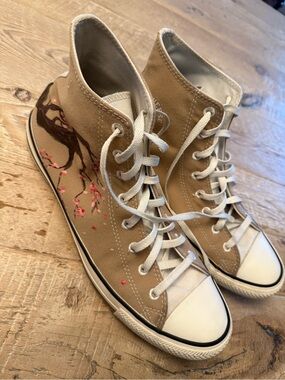 Converse High-Top Canvas Sneakers Hand-Painted Floral Detail 12